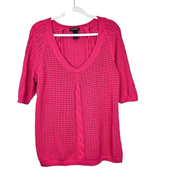 Lane Bryant Sweater‎ XL Womens Pink Open Knit Short Sleeve Pullover Size 14/16 - Picture 1 of 8